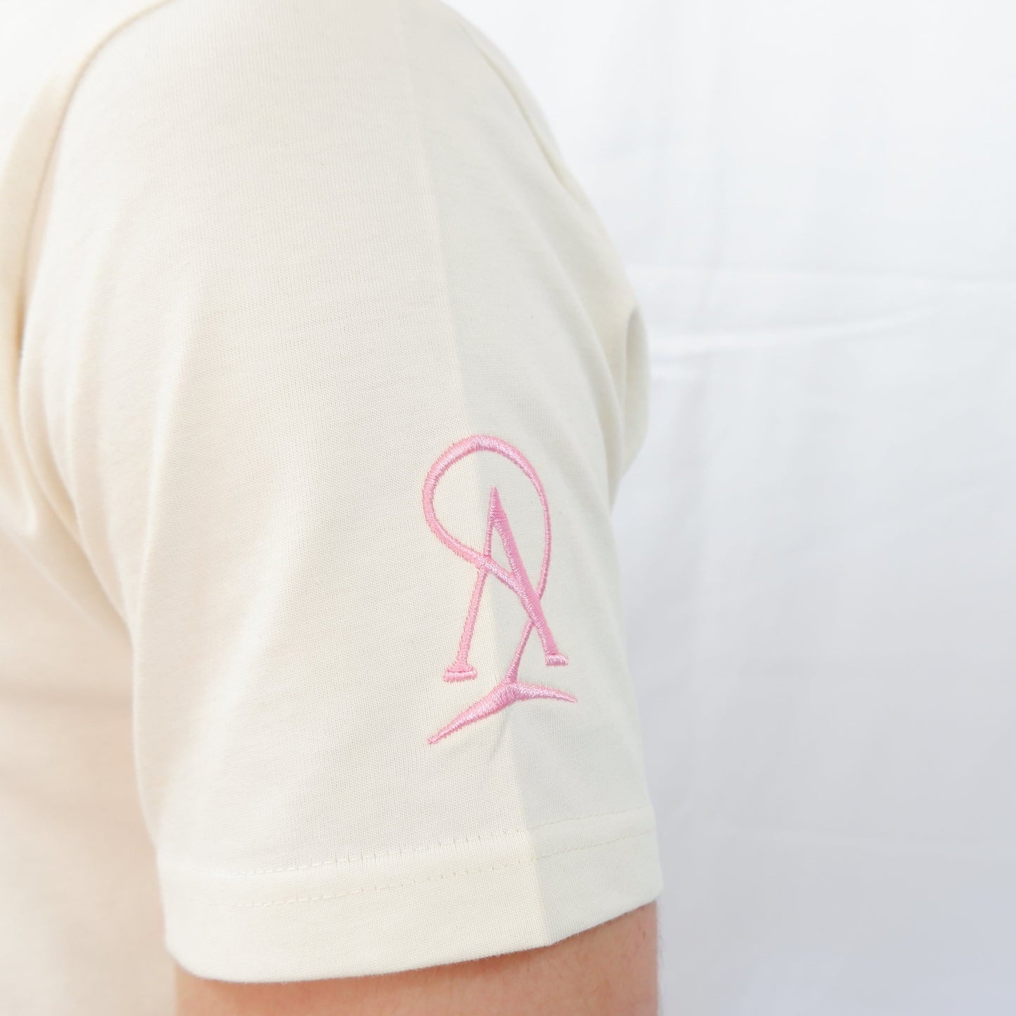 The Embroidered Tee - Cream/Pink